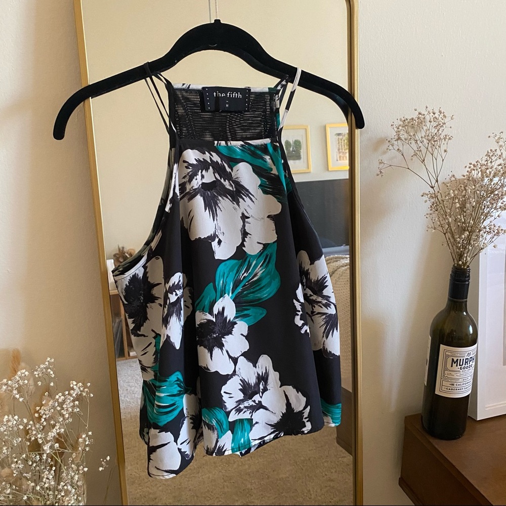 Fifth Label Floral & Mesh Cut-Out Tank